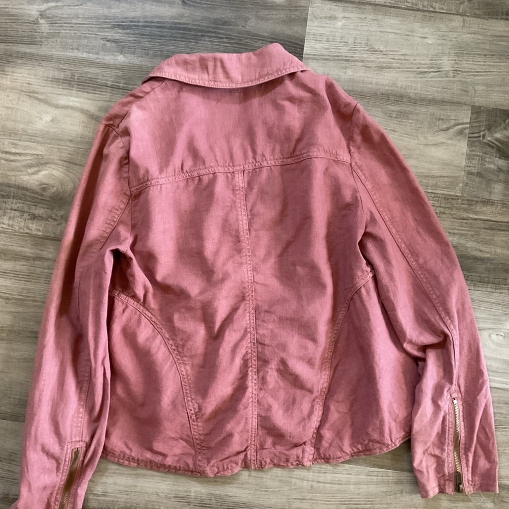 Free People Rosewood Linen Moto Style Jacket Zipper Pockets Snap Close M - Picture 6 of 6